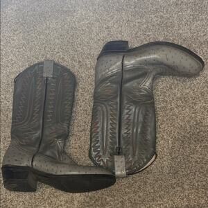 Gray Embossed Leather Western Cowboy Boots